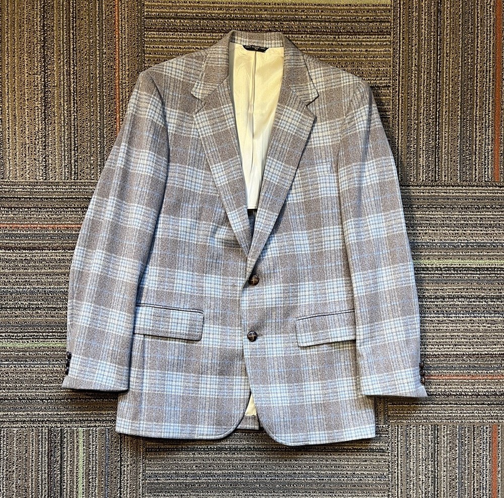 vtg 90s Haggar 42 Light Brown Tweed Blazer Jacket Sport Suit Coat 100% Wool Mens