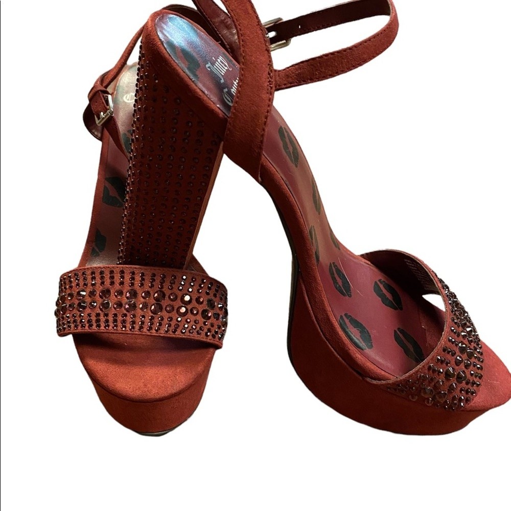 Juicy Couture Burgundy Bejeweled Y2K Platform Heels Size 10 5.5 Inch