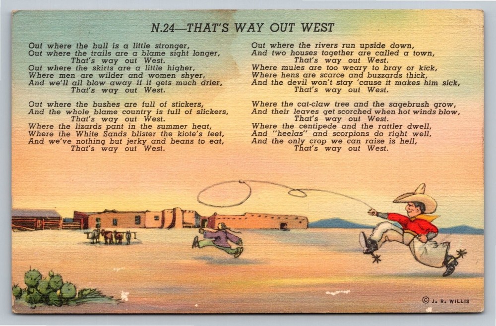 Vintage That's Way Out West Cowboy Postcard by J.R. Willis N.24
