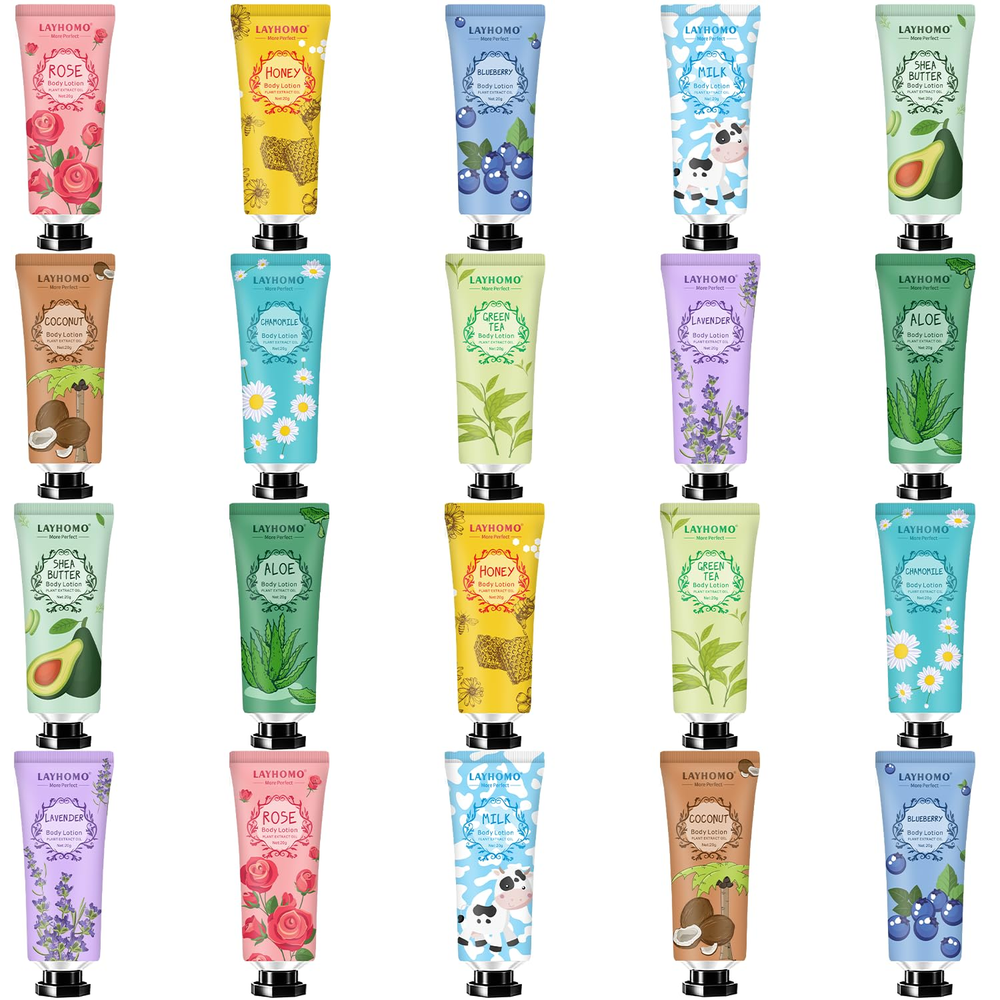 20 Pack Mini Body Lotion Gift Bulk for Dry Skin, Small Body Cream w Shea Butter