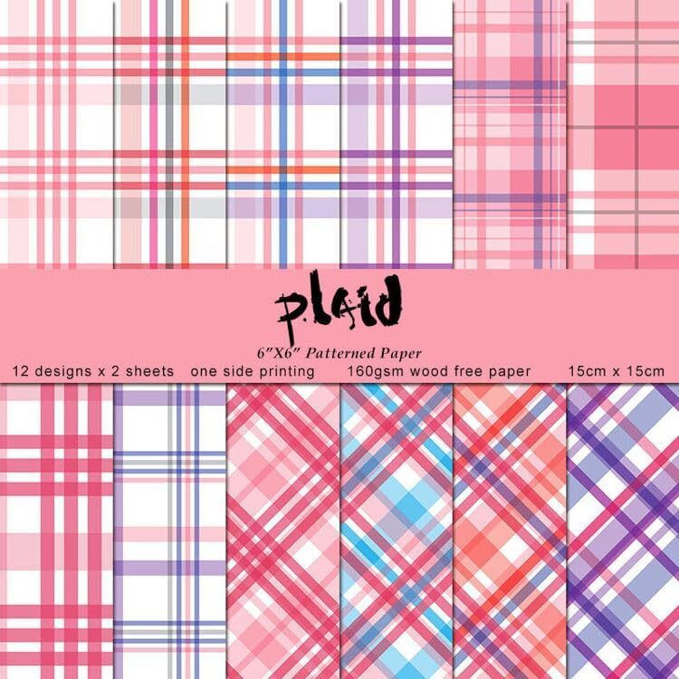 24 Sheets 12 Designs Pink Plaid Decorative Acid Free Scrapbook Paper Set 6