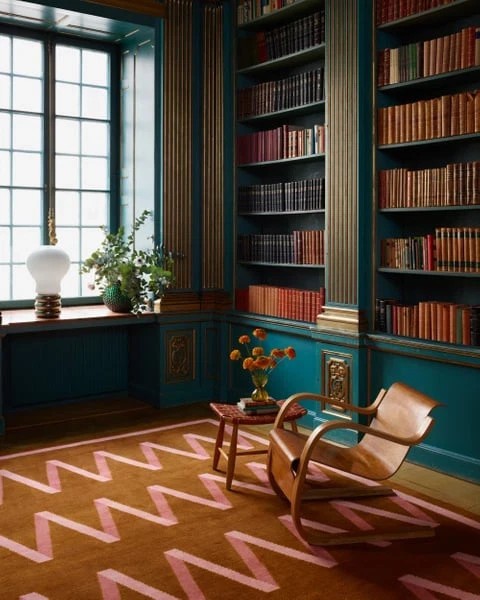 Modern Pink Zigzag Area Rug 5x8 Abstract Brown Handknott Wool Rug forLiving Room