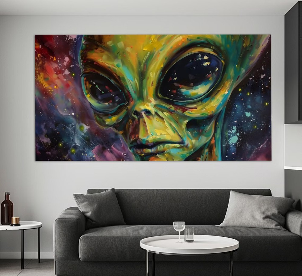 Alien UFO Abstract Painting, Ufology Wall Art Canvas Unframed Print Art