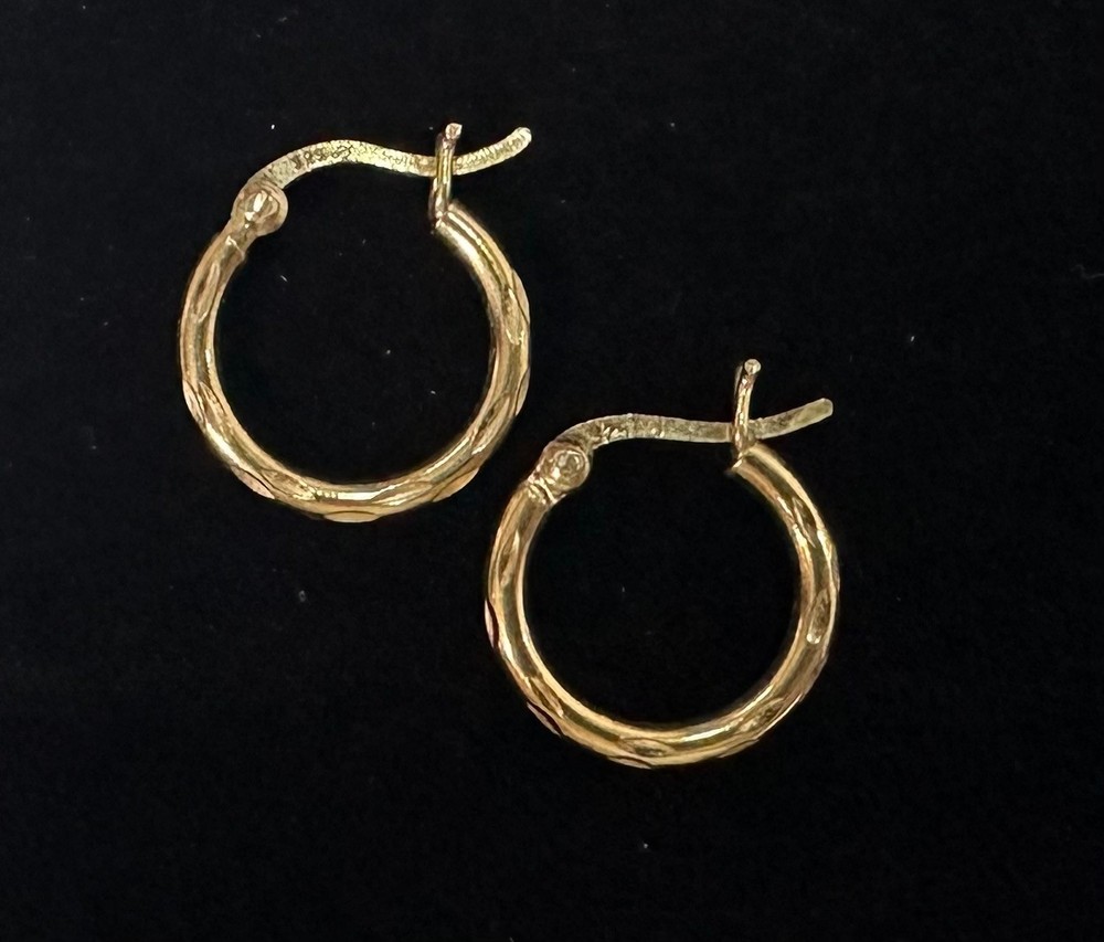Vintage Etched Small Hoop Earrings MARKED 925 Sterling Silver Jewelry Lot I