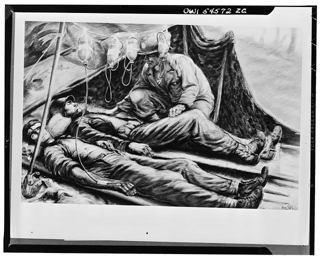 Photo:WWII 1940s Wounded Soldiers Hospital Ship Rescue Sketch