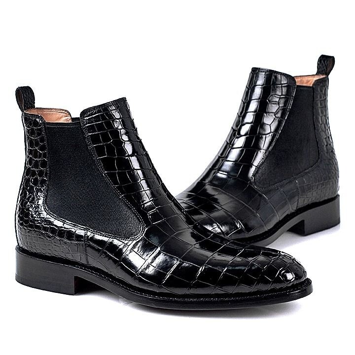 Men's Black Crocodile Leather Chelsea Boots – Formal Business Dress Shoes