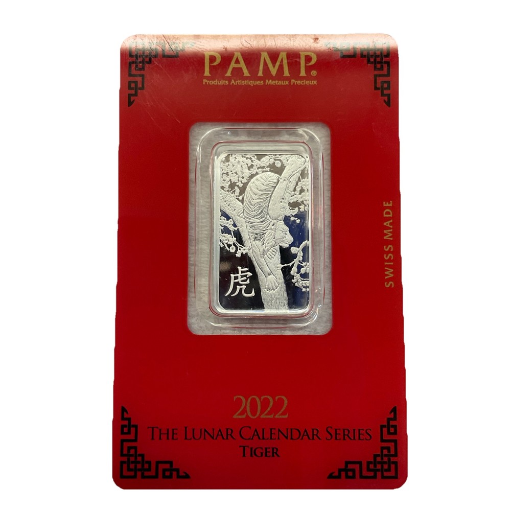 2022 Pamp Suisse 10 Gram Silver Bar - Lunar Calendar Tiger - .999 Fine