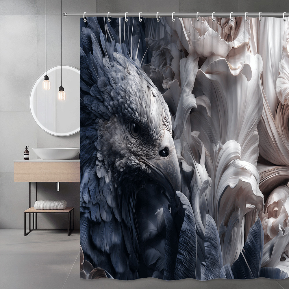 Bird Shower Curtain Blue Gray Floral Abstract Print