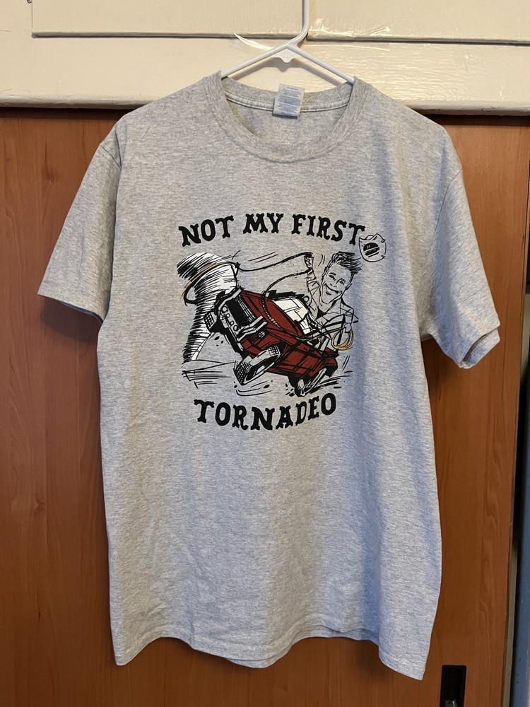 Twisters Men's Large Gray Movie T-Shirt Double Sided Not My First Tornadeo New