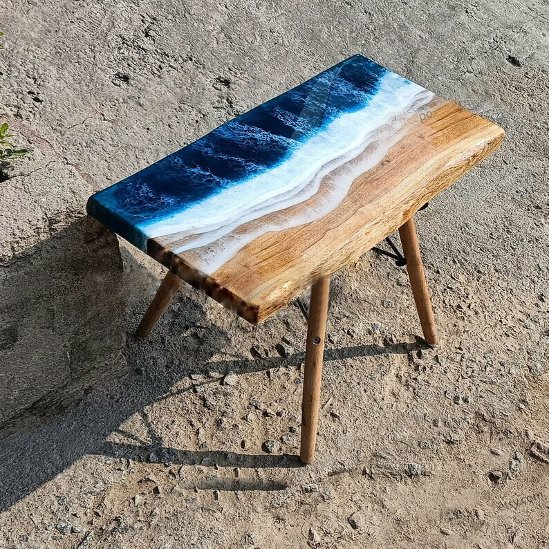 Acacia Wood Ocean Epoxy Dining Table Resin River Tops Desk Table for Office Deco-image