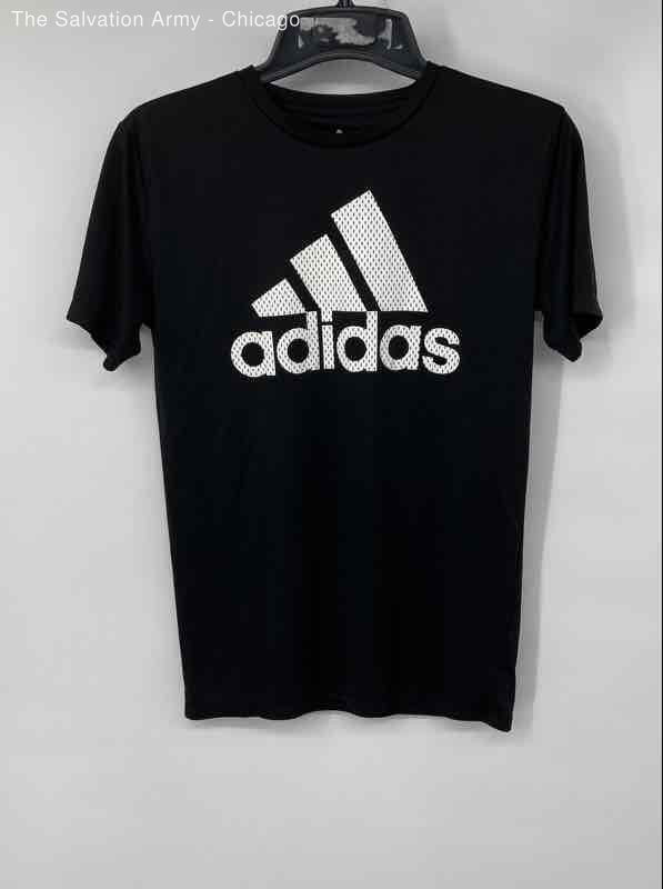 Adidas Boys Black Graphic Print Short Sleeve Crew Neck Pullover T-Shirt Size L