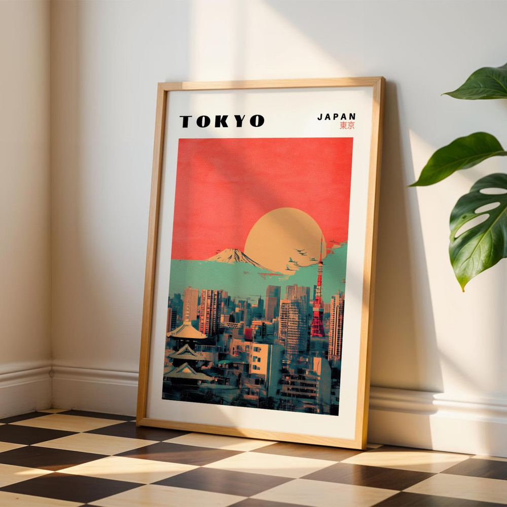Tokyo Skyline Poster Retro Japan Travel Wall Art