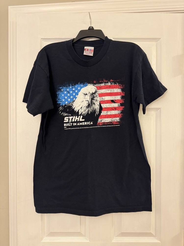Bayside Heavyweight T Shirt-STIHL-Built In America-Mens Large -Black Eagle Flag