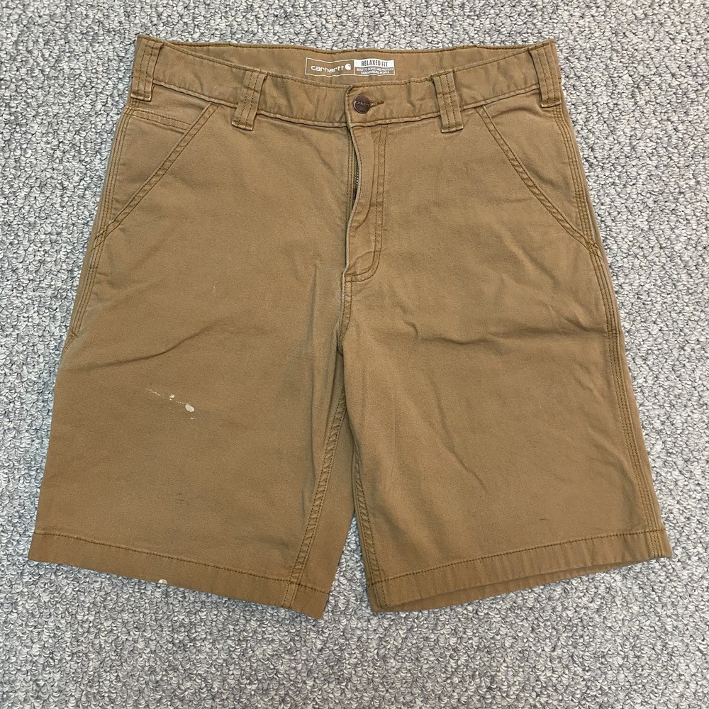 Carhartt Mens Work Utility Shorts Size 32 Tan Canvas Relaxed Rugged Flex Fits 31