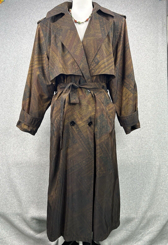 Vtg Forecaster of Boston Iridescent Print Trench Coat Sz 9/10 Belted Classic EUC