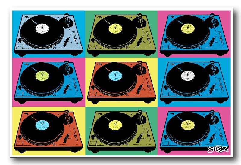 Steez Technics Turntable 1200 *FRAMED* CANVAS PRINT - DJ POP ART 18x12