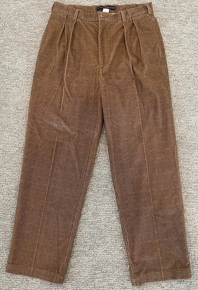 Tommy Hilfiger Pants Mens 35x32 Brown Corduroy Vintage Y2K Herringbone
