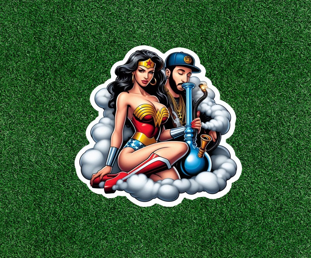 Wonder Woman getting high with Cypress Hill B-Real vinyl sticker - several sizes