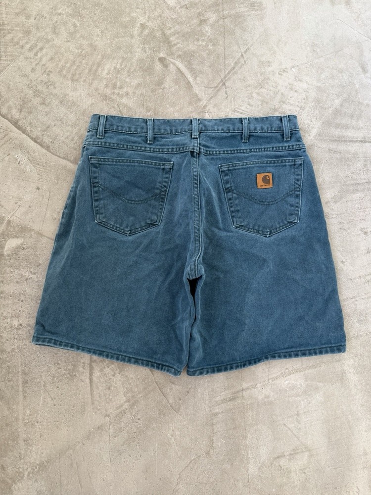 RARE Vintage 90s Carhartt B24 HTG Hunter Green Jean Shorts Jorts Baggy Size 38