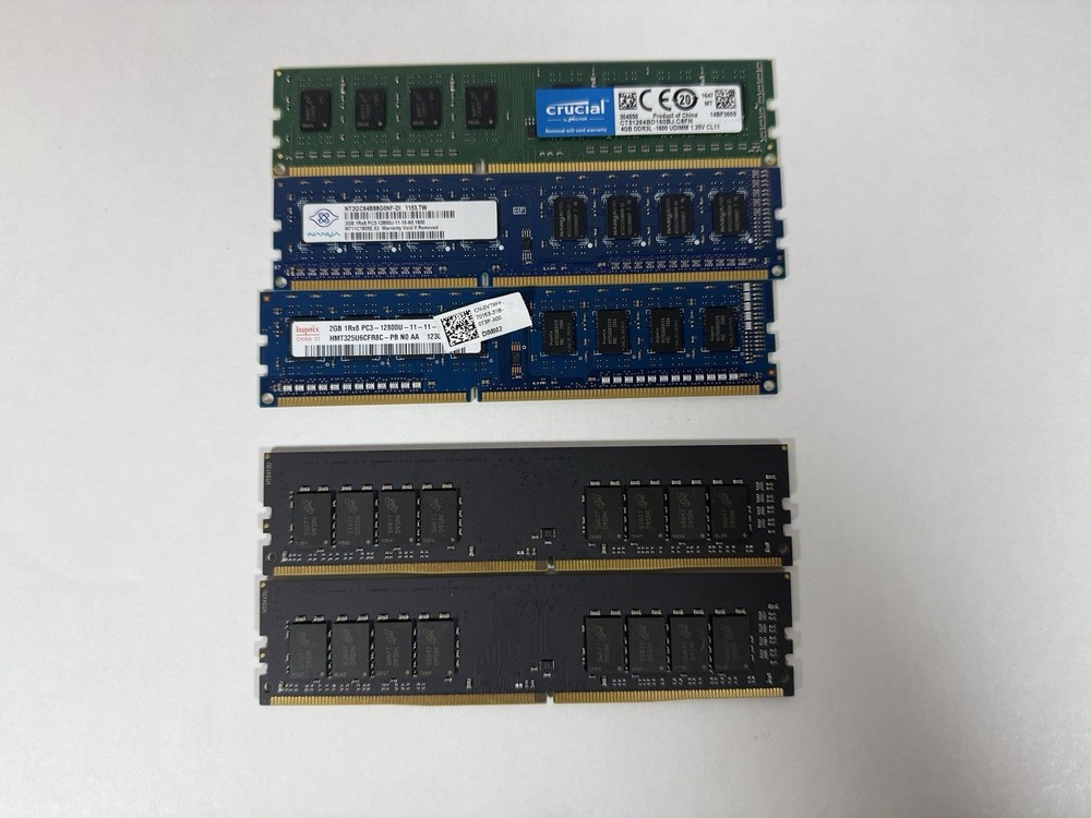 Lot of 5 Mixed DDR3 & DDR4 Desktop RAM Sticks – Crucial Nanya Inspur 16GB Tested