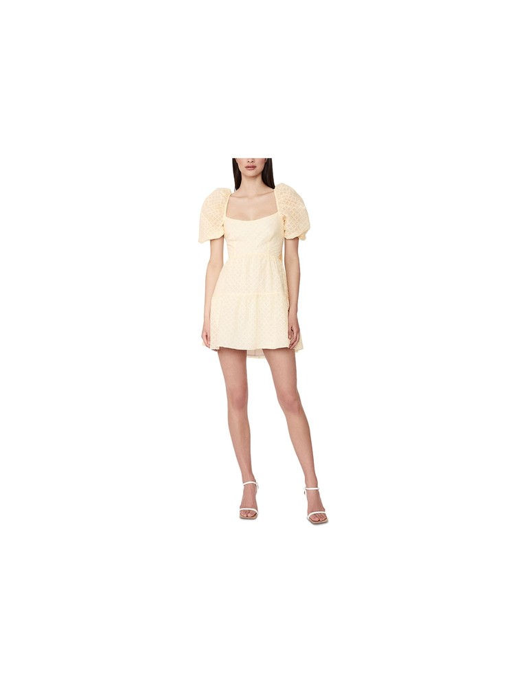 BARDOT Womens Yellow Open Back Tie Back Skirt Lined Pouf Sleeve Mini Dress 12