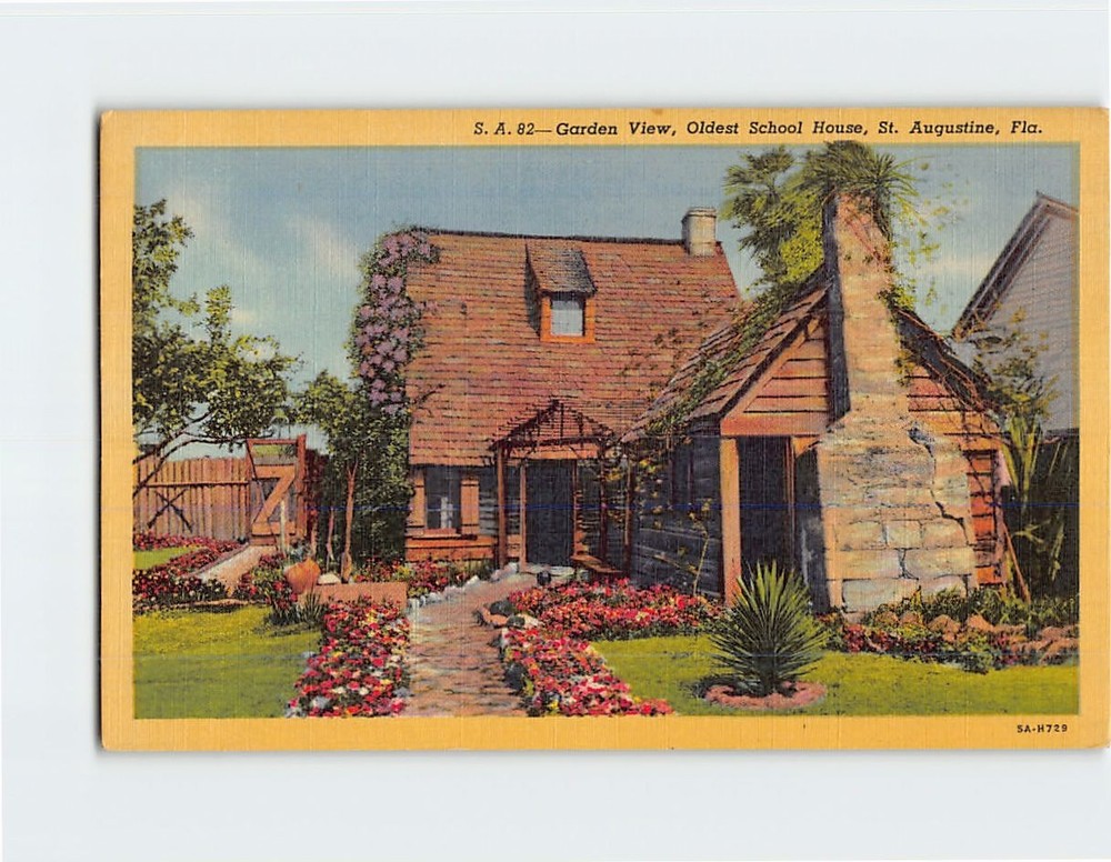 Postcard Garden View Oldest School House St. Augustine Florida USA