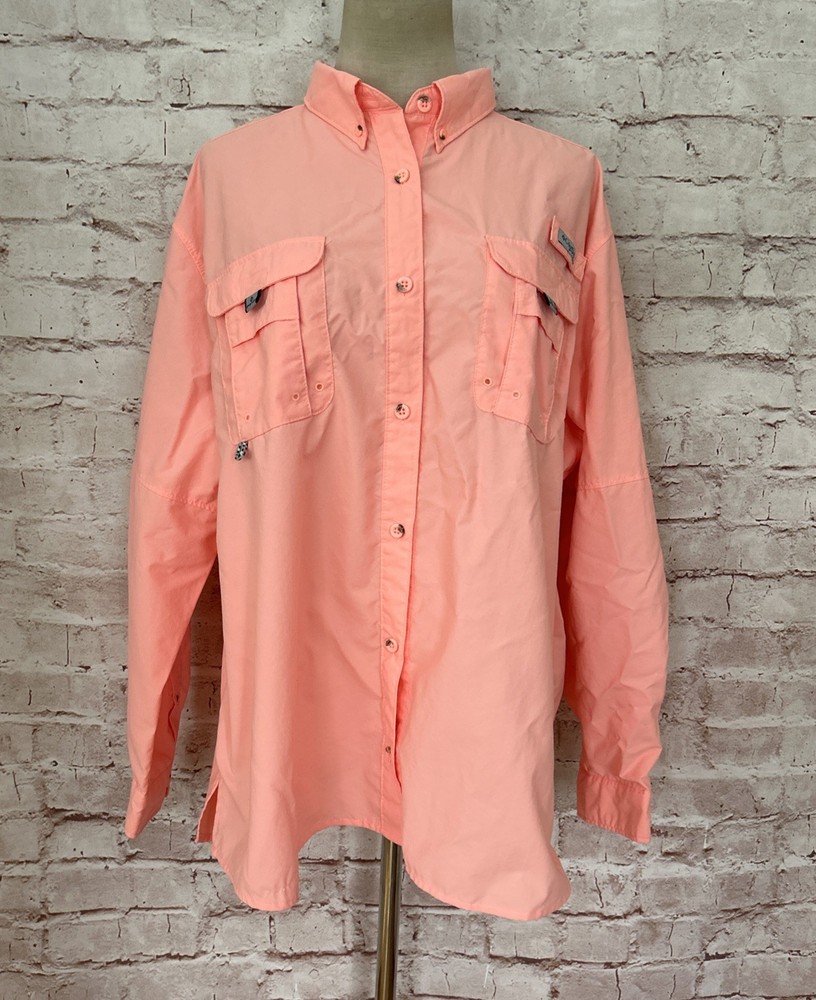 Columbia Womens PFG Bahama Fishing Shirt Coral Vented Long Sleeve Size 2X