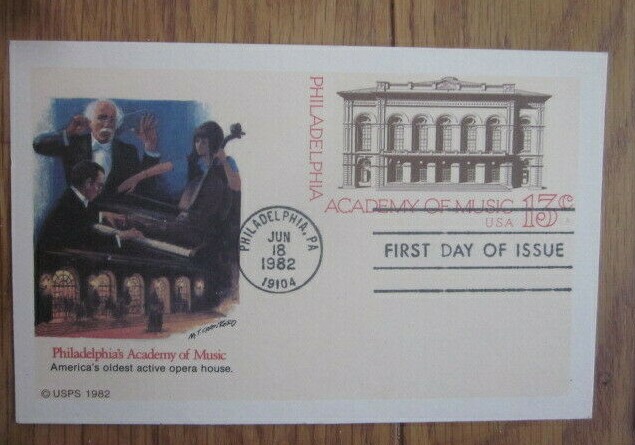 PHILADELPHIA ACADEMY OF MUSIC 1982 FLEETWOOD FIRST DAY POSTAL CARD #UX96-image