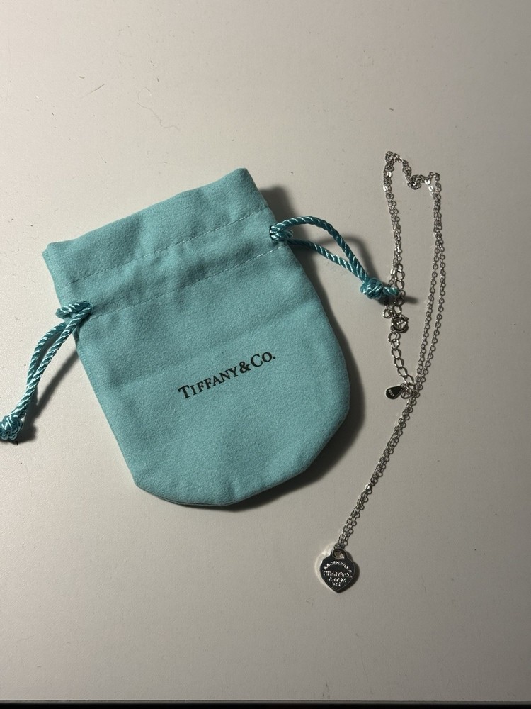 Hand Engraved 925 Please Return To Enamel Heart Necklace Tiffany Style Tag