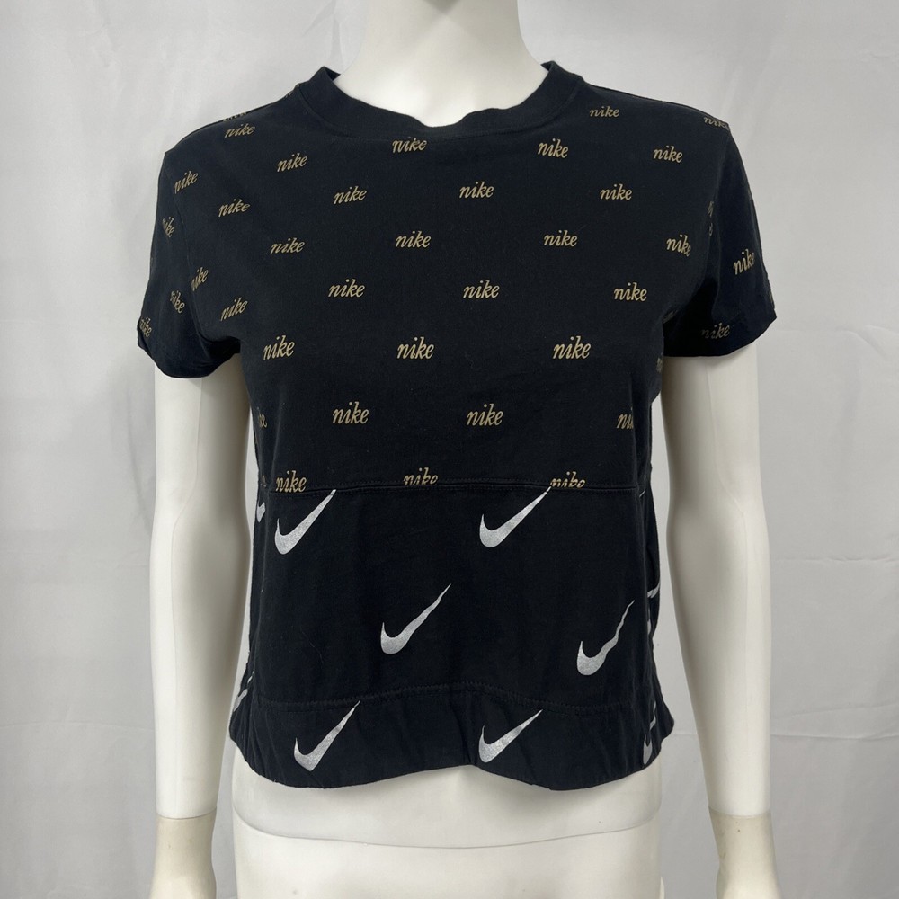 Nike Logo T-shirt Women's Small Black Athletic Casual Running Short Sleeve