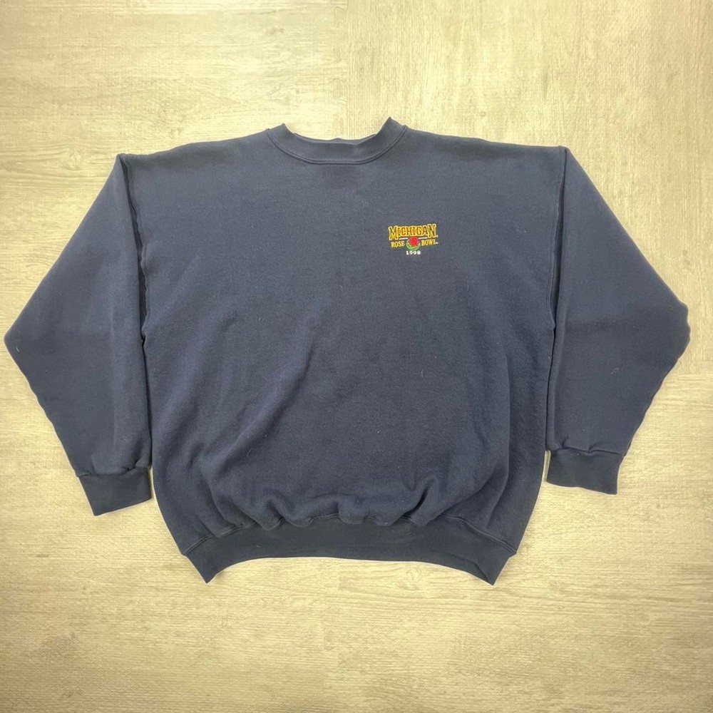 Vintage 90s 1998 Michigan Wolverines Rose Bowl Sweatshirt Size: XL Blue Yellow