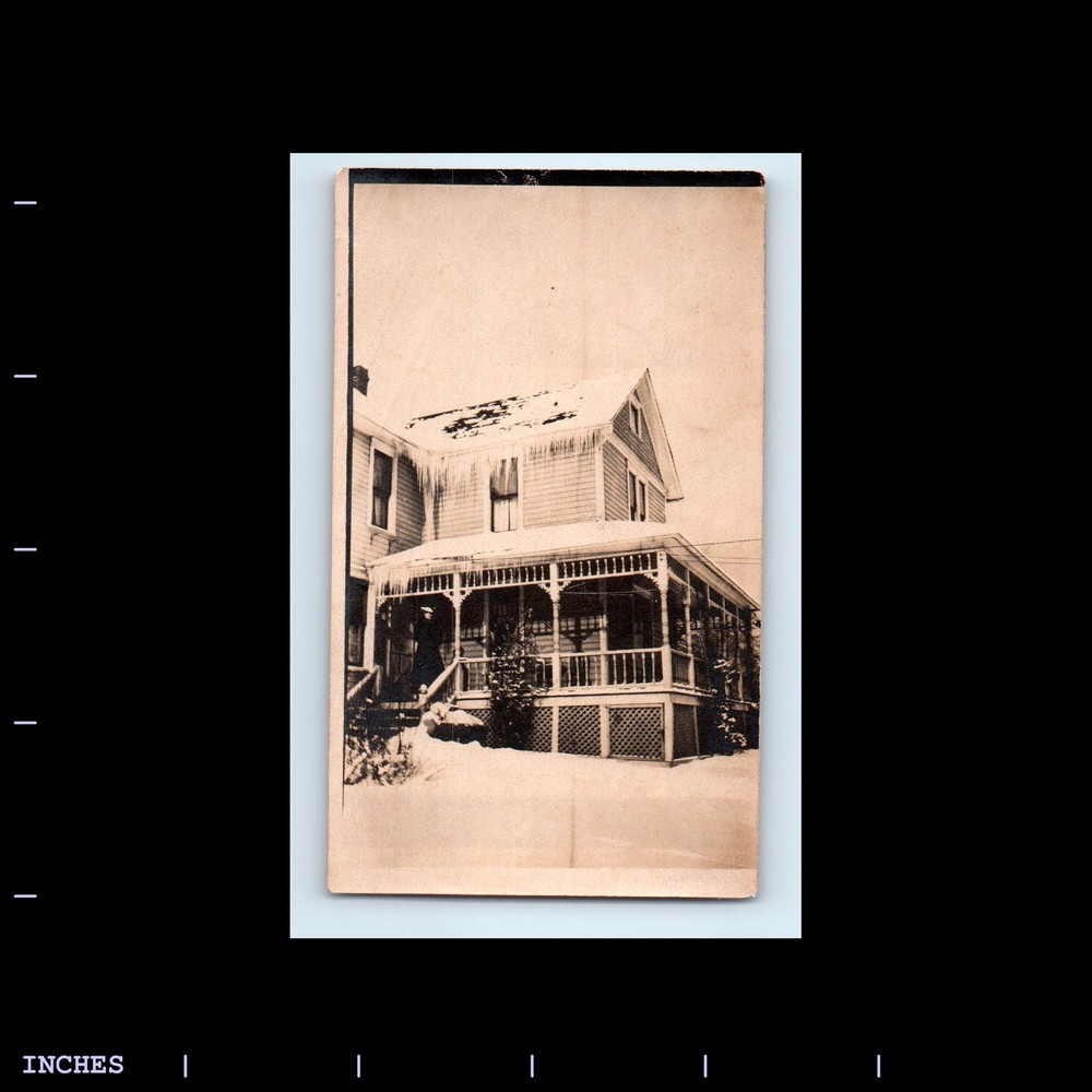 Old Vintage Photo CLOSE UP OF HOUSE ICICLES SNOW WINTER SCENE