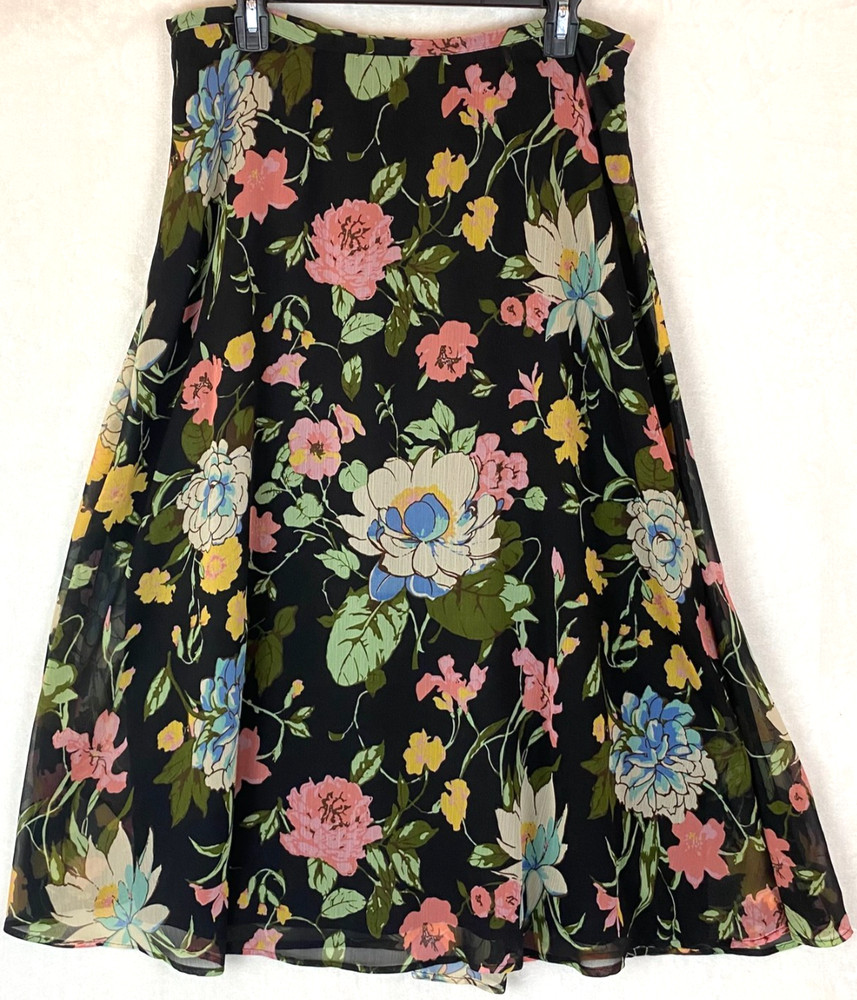 Goodclothes Size 12 Black Floral Dark Romantic Cottage Core Long Flowy Skirt