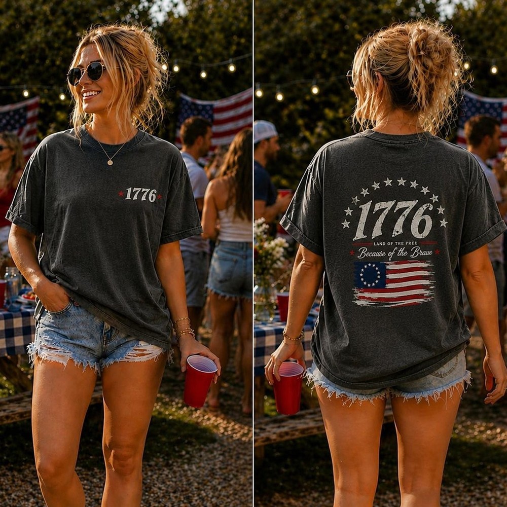 1776 Patriotic USA Flag Graphic Tee Mens Vintage Distressed Cotton T-Shirt