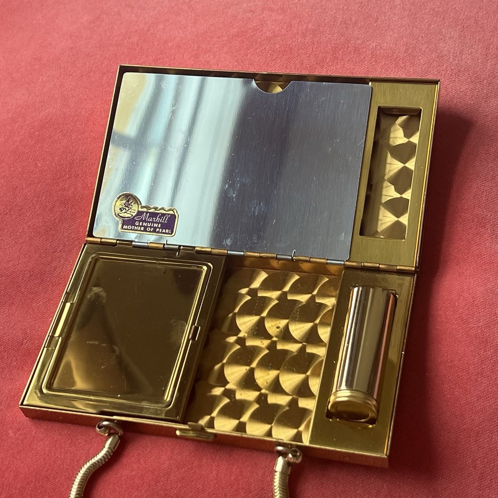 Vintage 1950s Evening Bag Mother of Pearl Minaudiere Art Deco Small Formal...