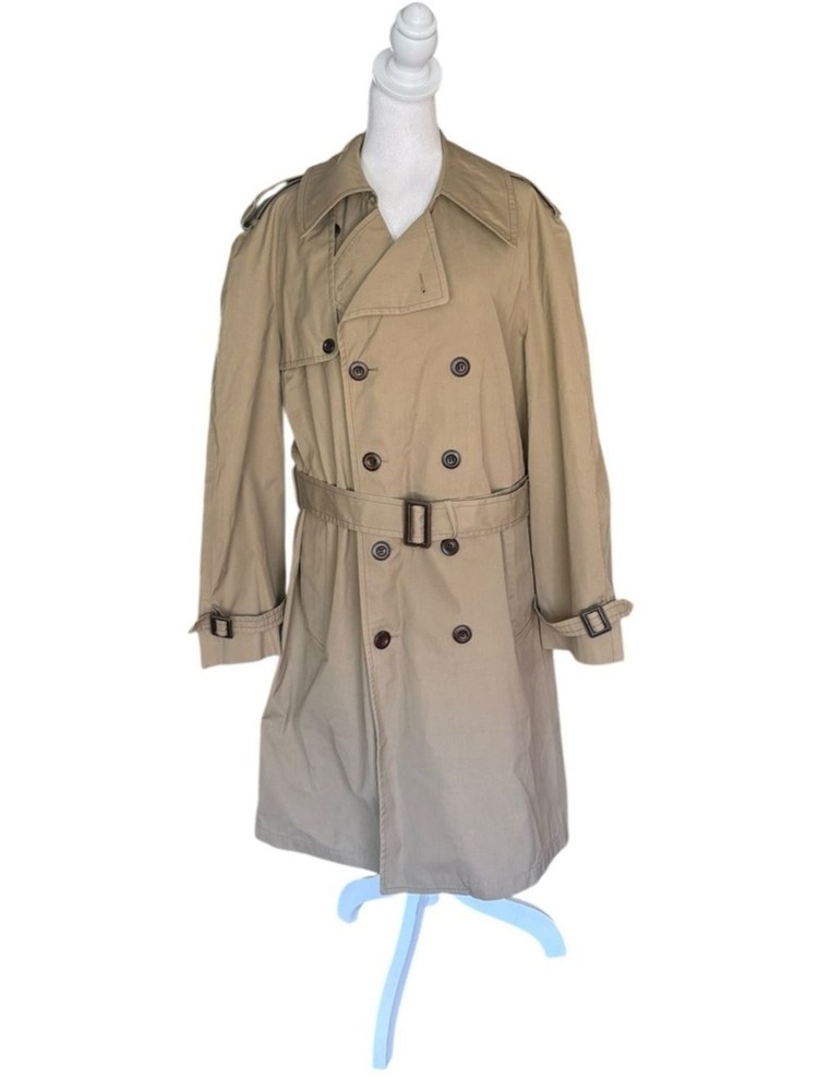 Men's Vintage London Fog Double Breasted Khaki Trench Coat Rain Coat Size 42