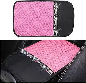 Crystal Rhinestone Leather Armrest Cover, Anti-Scratch Waterproof  Color: Pink