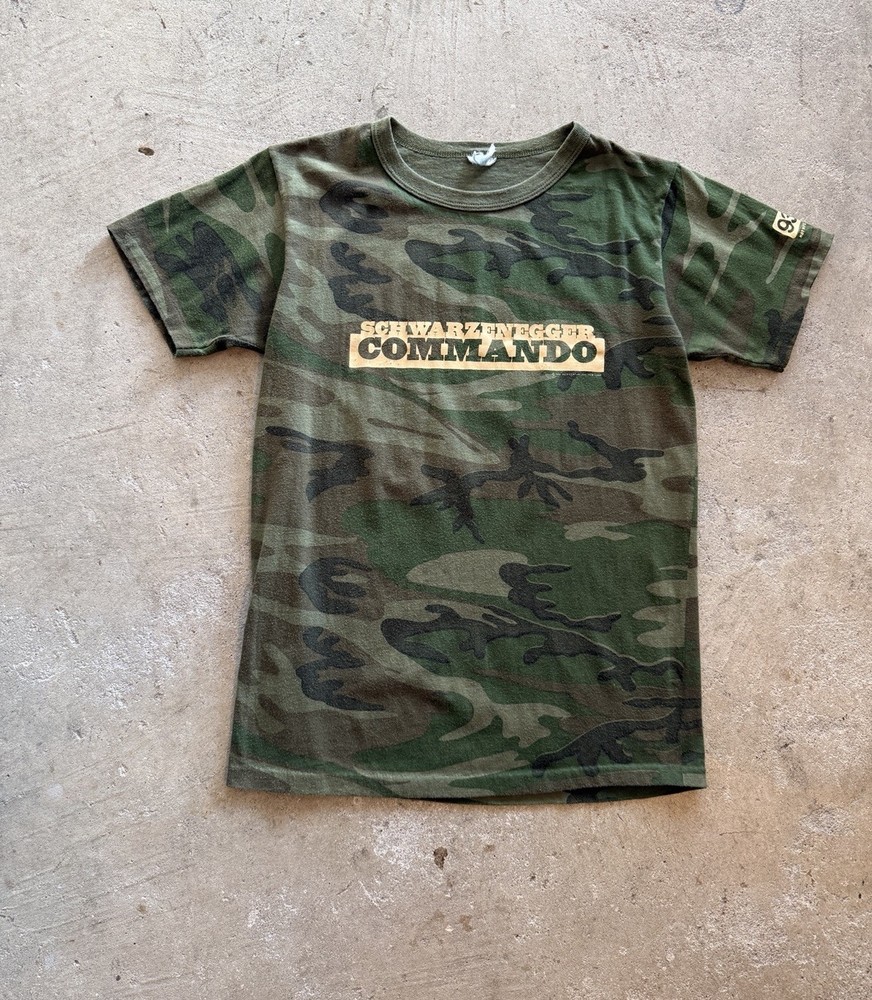 Vintage 1985 Arnold Schwarzenegger Commando Movie Promo Camo T-Shirt Size Small