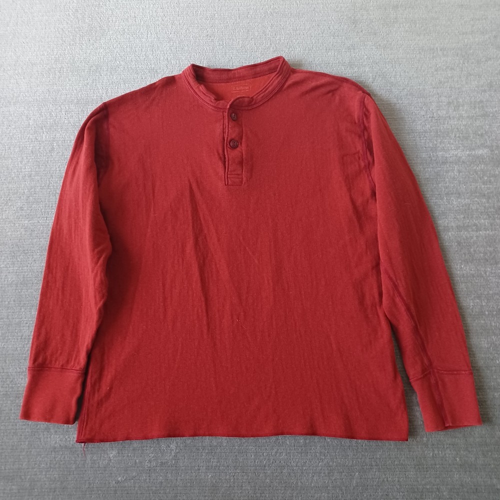 Vintage LL Bean River Drivers Henley Shirt Mens Large Red 80s Thermal Wool USA
