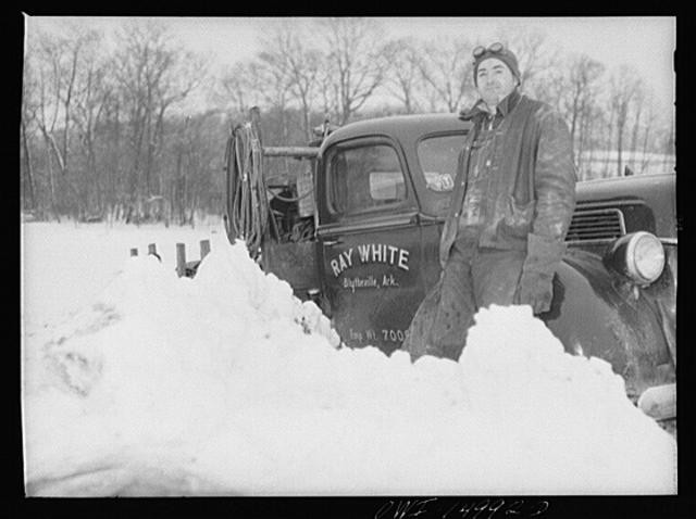 Photo:Pennsylvania 1940s Oil Pipeline Worker Ray White Truck Snow