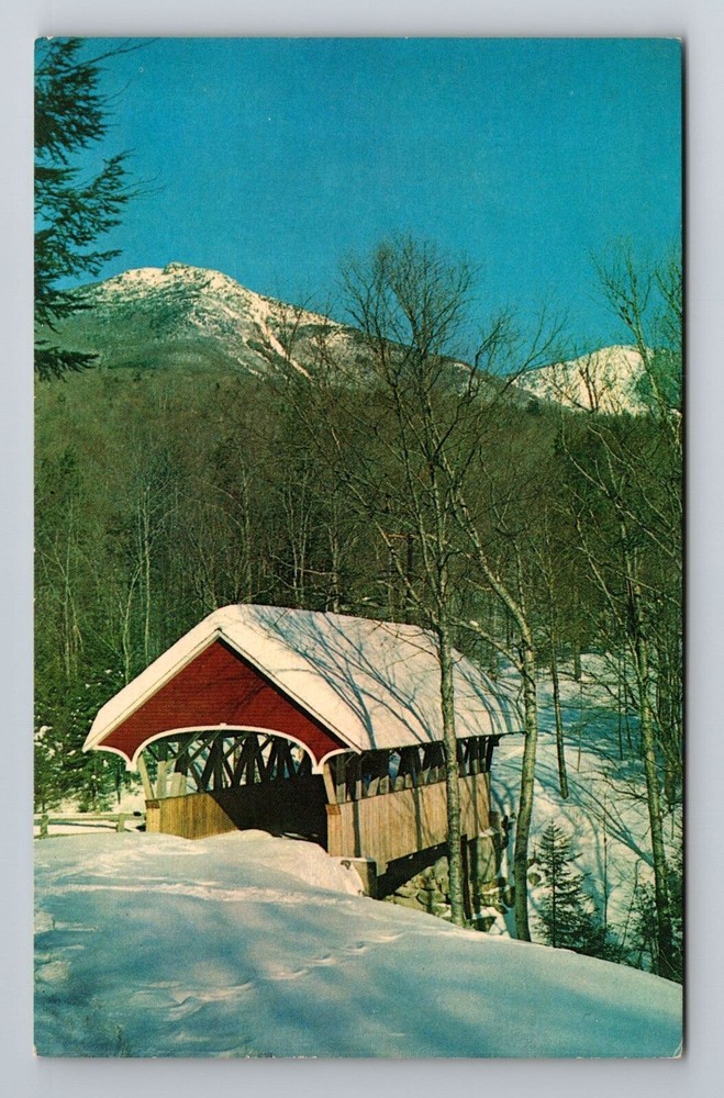 Franconia Notch NH-New Hampshire, Flume Bridge & Mt Liberty, Vintage Postcard