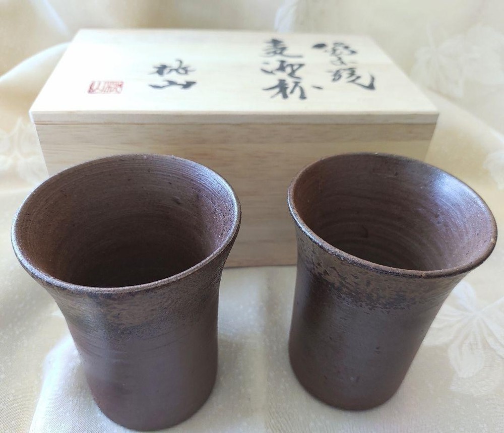 Bizen Ware Momoyama Kiln Tokeido Beer Cup Pair Traditional Tea Cups