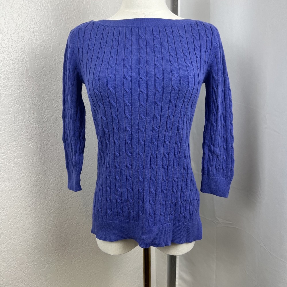 Y2K Gap Sweater Womens XS Purple/Blue Cable Knit Boat Neck Old Money Preppy