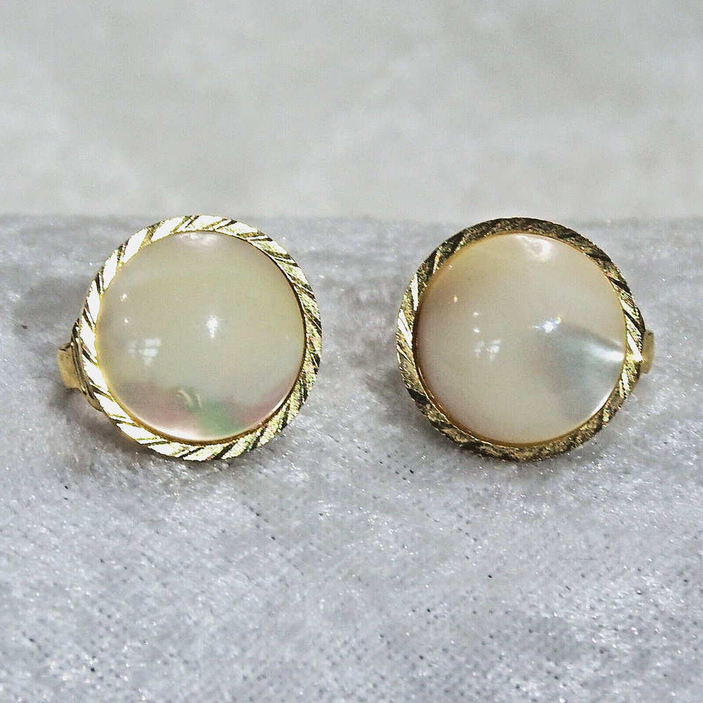 VINTAGE GOLD TONE METAL & FAUX OPAL LIKE BEADED CLIP BACK EARRINGS