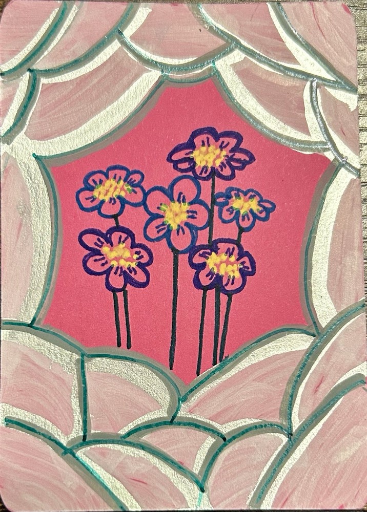 Original Handmade ACEO Floral Drawing Illustration Art Ink Paint on Paper