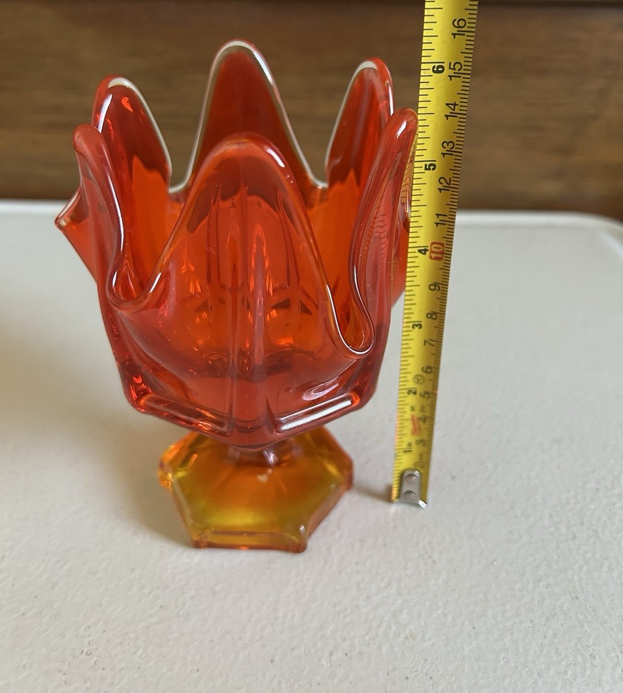 Viking Epic Swung Glass Handkerchief Pedestal Vase Persimmon Amberina