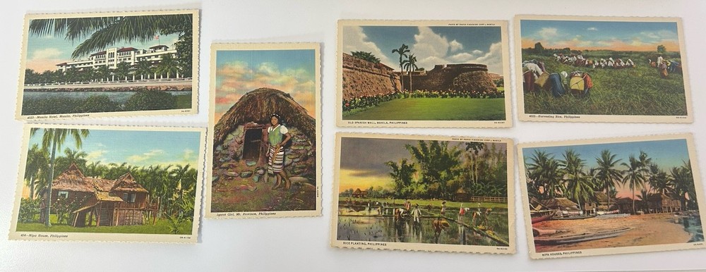 Linen Postcard Lot Of 7. Philippines