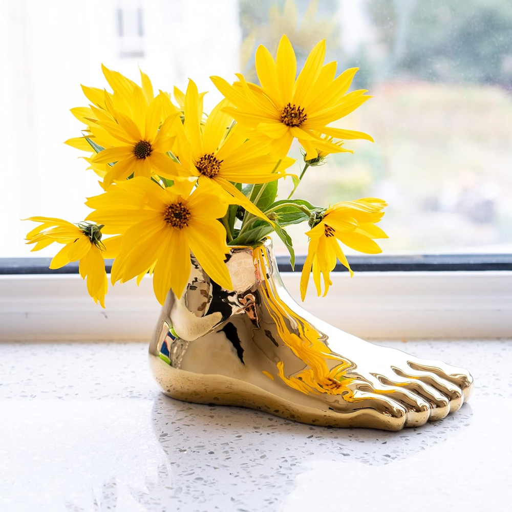Unique Flower Vase Statue Home Decor Modern Style Gold Room Decor Accents for In
