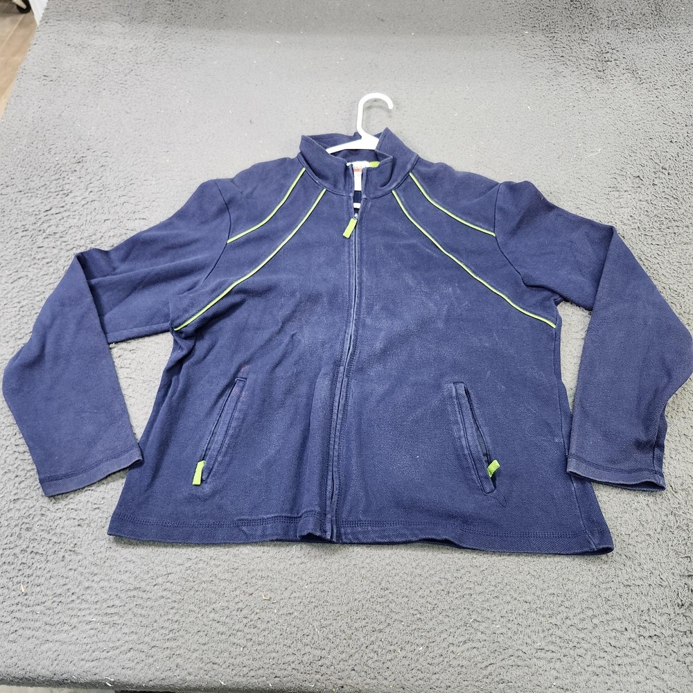 Danskin Now Jacket Womens XL Navy Full Zip Fleece Pockets Athletic Green Trim