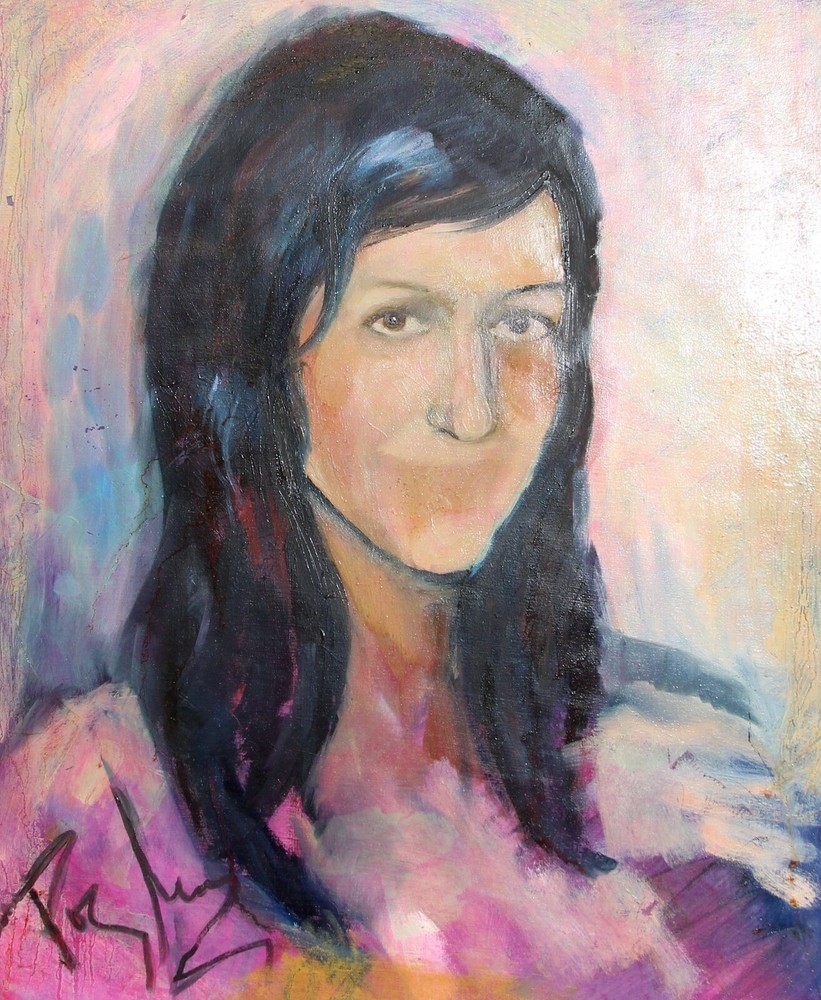 Signed abstract oil painting woman portrait